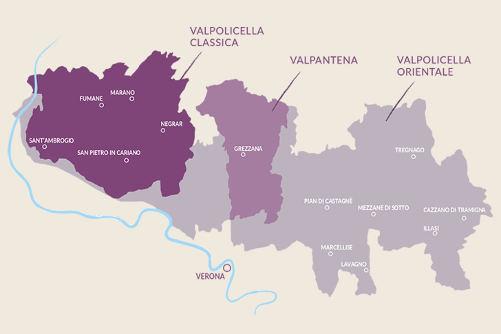 Valpolicella-kort over det vinproducerende område