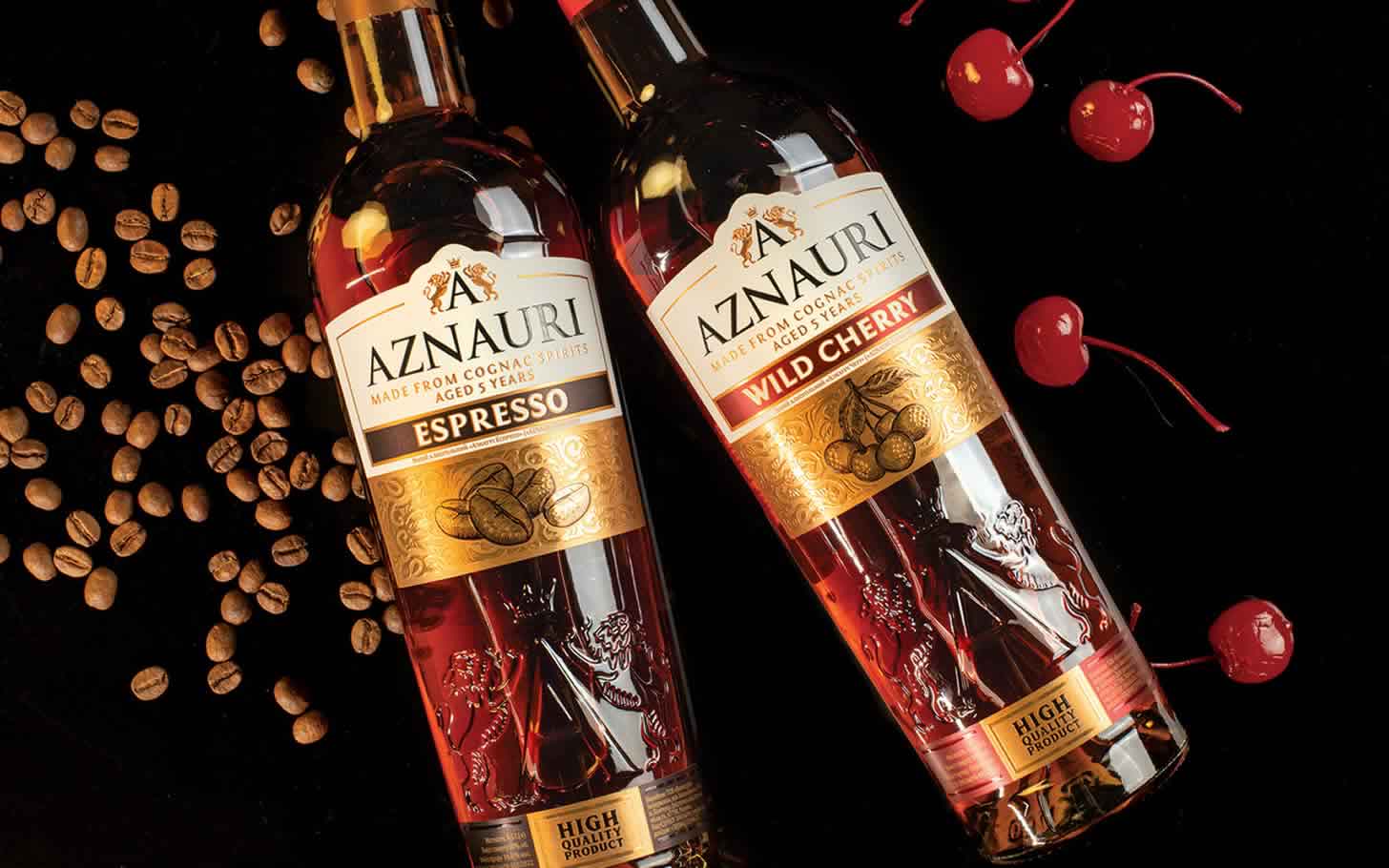 AZNAURI: бренд бренди, вин и игристого вина с образом льва